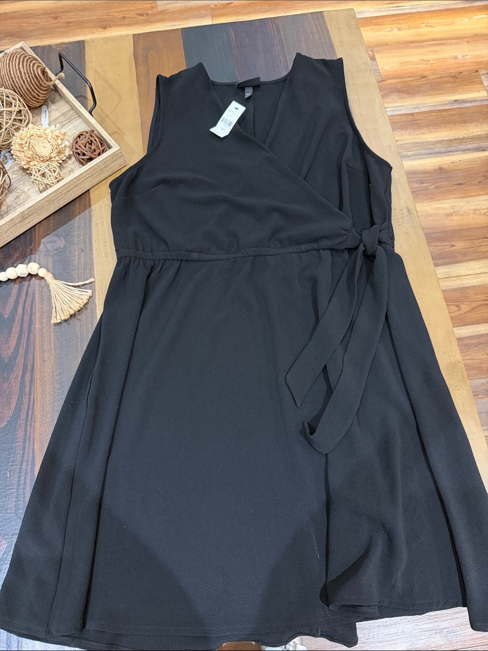 Lane Bryant Black Sleeveless Wrap Dress with Side Tie